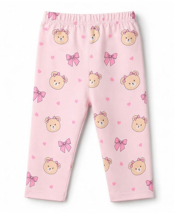 Babyhug 100% Cotton Knit Full Sleeves Front Open Shirt & Pyjama Night Suit with Teddy Bear Print - Pink