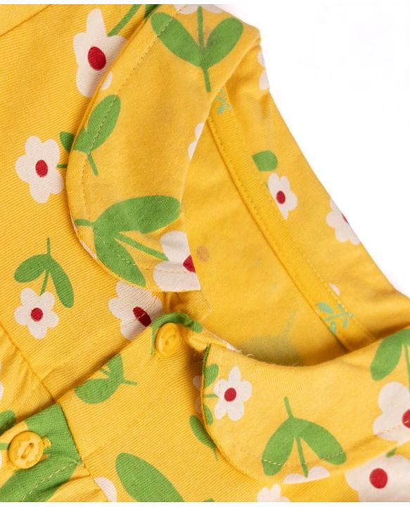 Babyhug Cotton Knit Full Sleeves Front Open Shirt & Pyjama Night Suit with Floral Print - Yellow