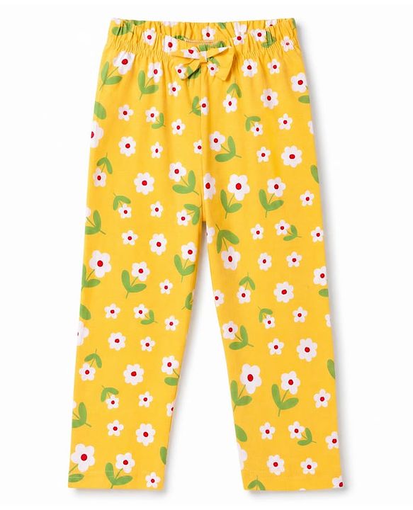 Babyhug Cotton Knit Full Sleeves Front Open Shirt & Pyjama Night Suit with Floral Print - Yellow