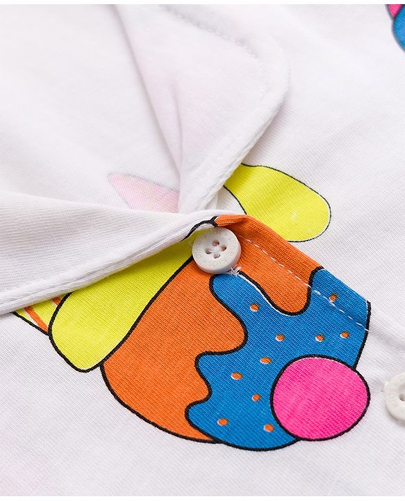 Pine Kids Cotton Knit Half Sleeves Co-Ords Shirt & Capri Night Suit with Ice-Cream Print - White