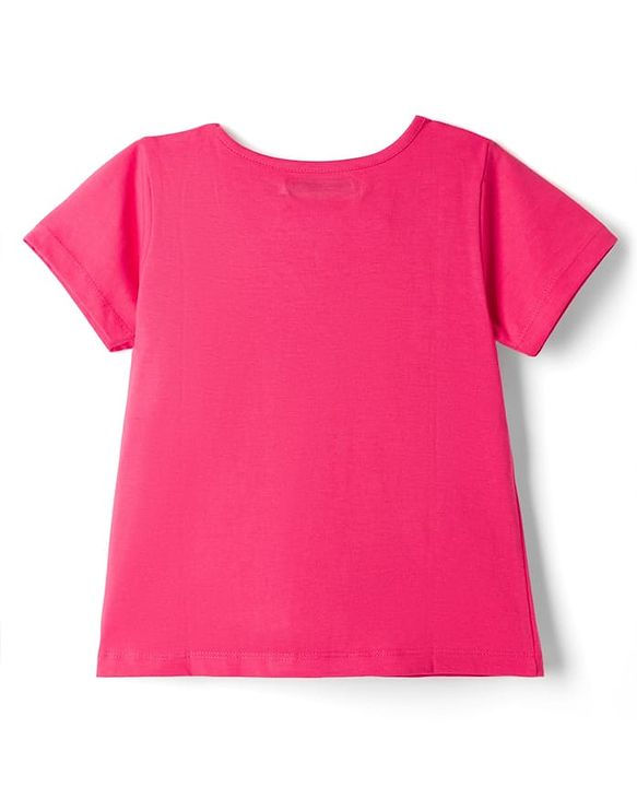 Pine Kids Cotton Knit Half Sleeves T-Shirt & Striped Shorts Night Suit With Text Print - Pink