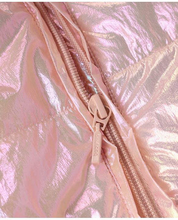 Babyhug Woven Full Sleeves Solid Metallic Colour Hooded Padded Jacket - Pink