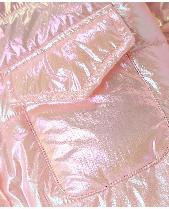 Babyhug Woven Full Sleeves Solid Metallic Colour Hooded Padded Jacket - Pink