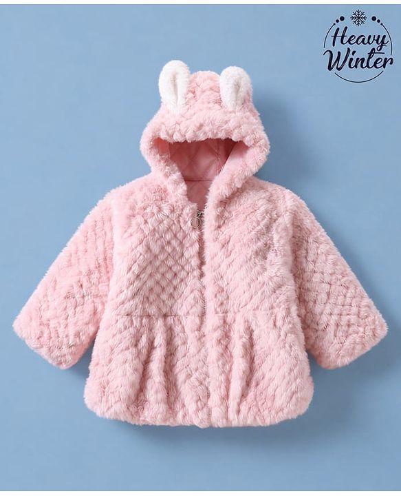 Babyhug Fur Woven Hooded Full Sleeves Hoodie With Ear Applique - Pink