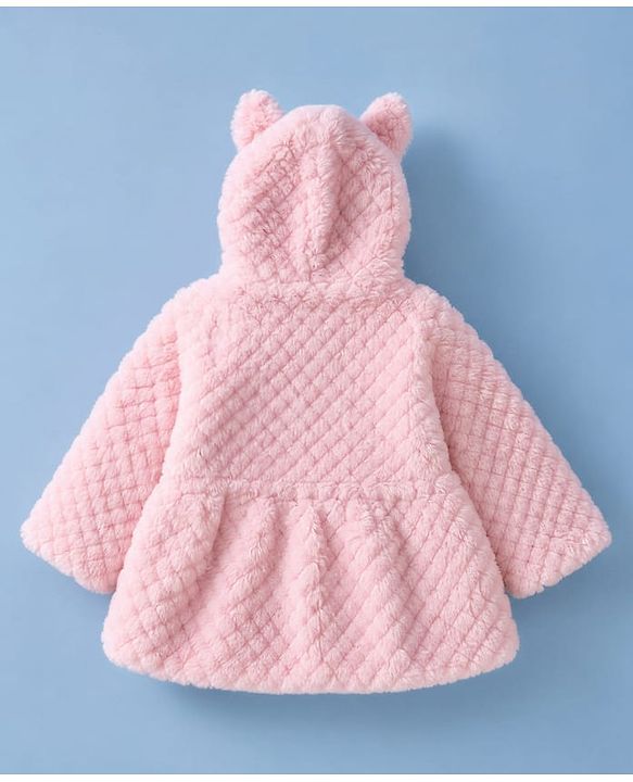 Babyhug Fur Woven Hooded Full Sleeves Hoodie With Ear Applique - Pink