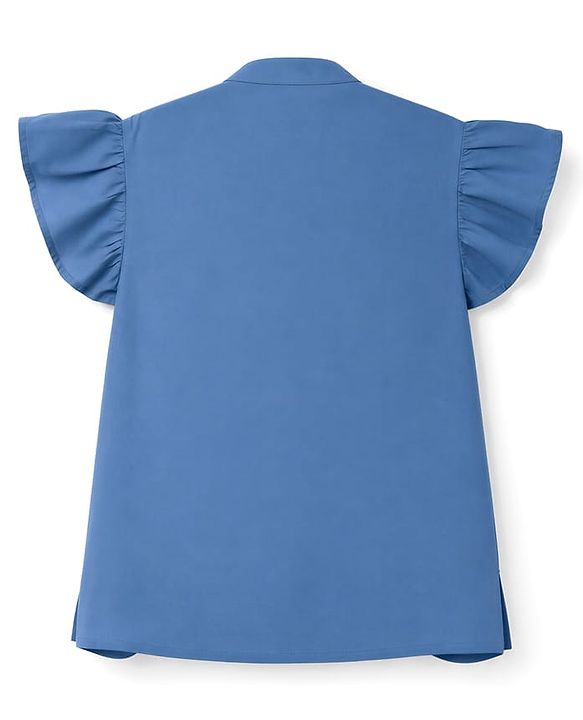 Pine Kids Woven Half Frill Sleeves Floral Embroidered Top - Blue