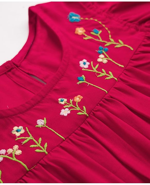 Pine Kids Woven Half Flutter Sleeves Floral Embroidered Top - Red