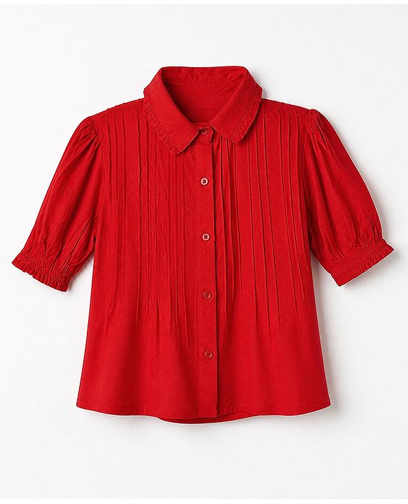 Pine Kids Woven Top with Half Sleeves in Red for 4-5 Years