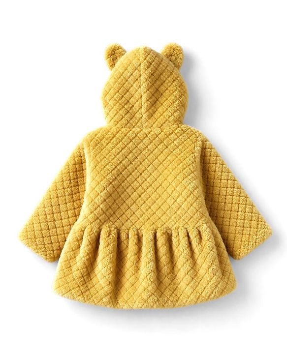 Babyhug Fur Woven Hooded Full Sleeves Hoodie With Ear Applique - Yellow