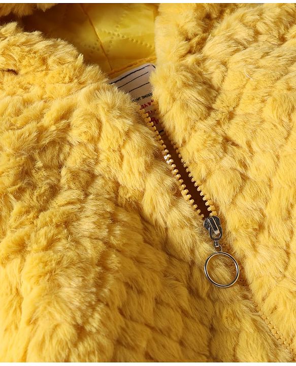 Babyhug Fur Woven Hooded Full Sleeves Hoodie With Ear Applique - Yellow