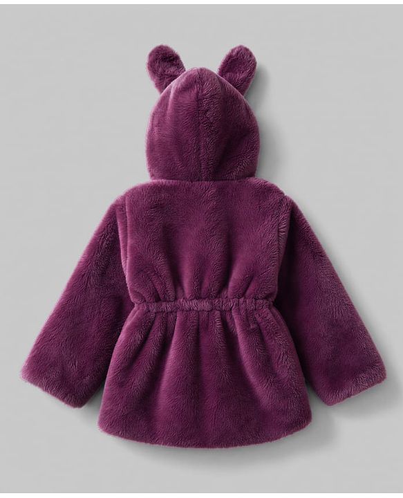 Babyhug Fur Woven Hooded Full Sleeves Hoodie With Bow & Ear Applique - Burgandy