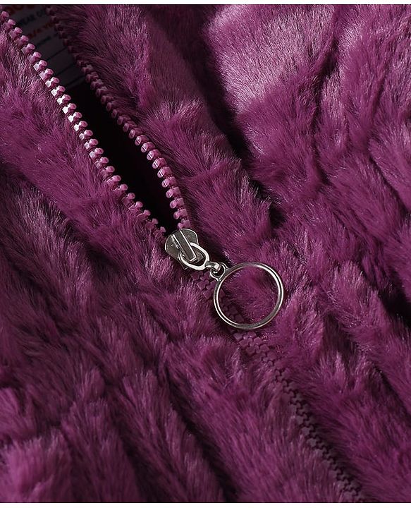 Babyhug Fur Woven Hooded Full Sleeves Hoodie With Bow & Ear Applique - Burgandy