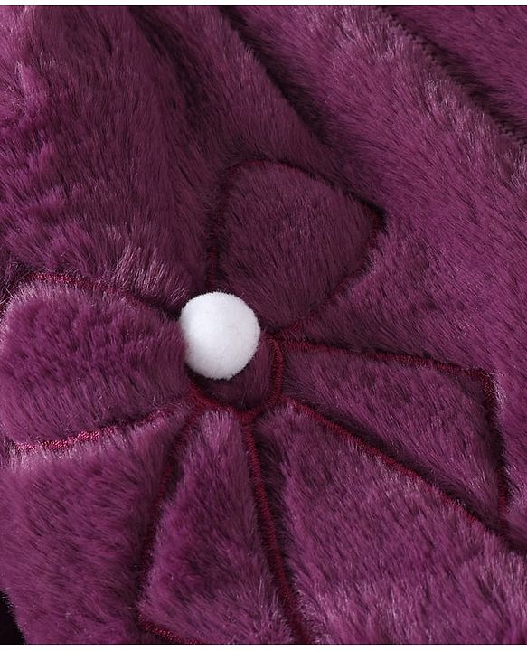 Babyhug Fur Woven Hooded Full Sleeves Hoodie With Bow & Ear Applique - Burgandy