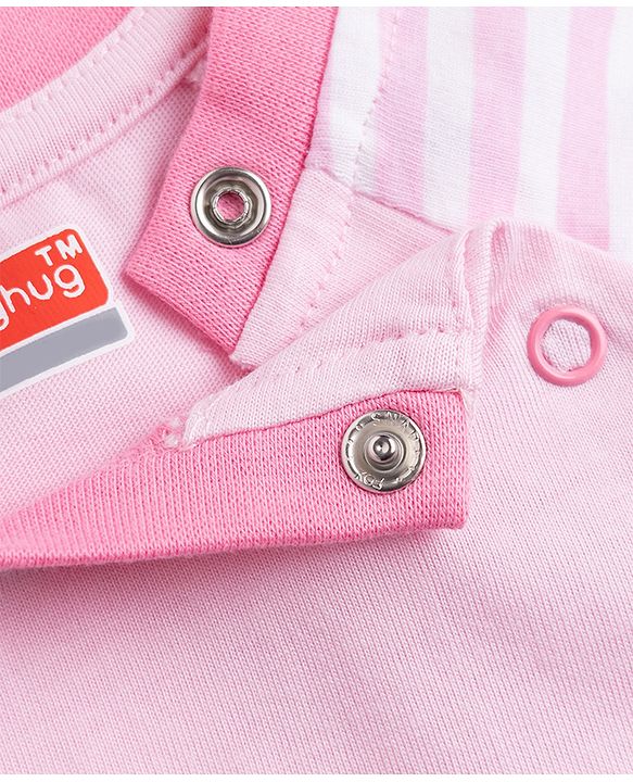 Babyhug 100% Cotton Knit Full Sleeves Striped T-Shirt & Pyjama Night Suit with Cat Print - Pink