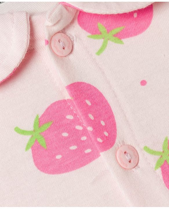 Babyhug 100% Cotton Knit Half Sleeves Strawberry Printed Co-Ords Shirt & Pyjama Night Suit - Pink