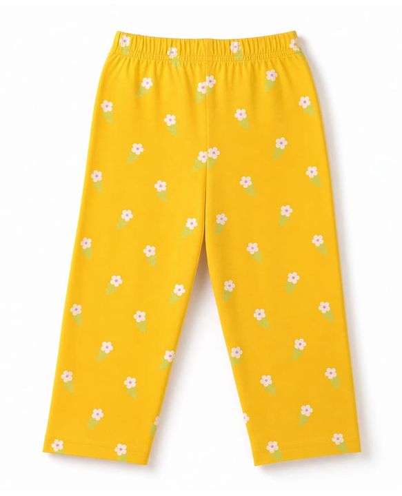 Babyhug Cotton Knit Full Sleeves Front Open Shirt & Pyjama Night Suit with Floral Print - Yellow
