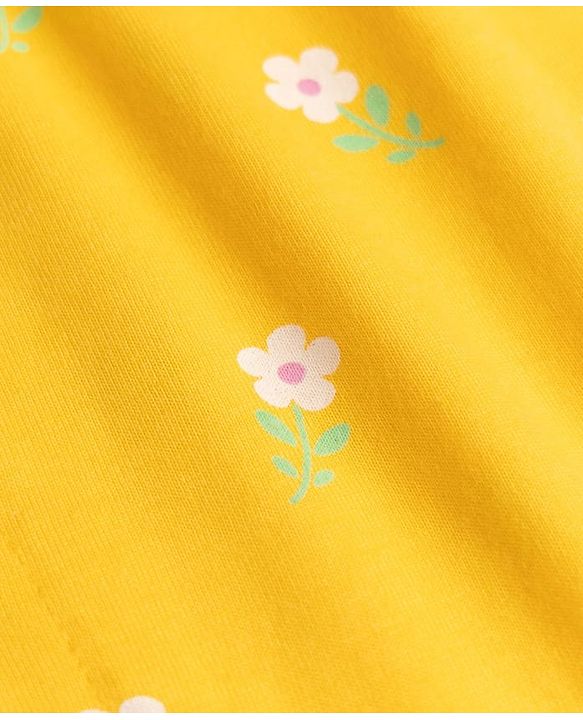 Babyhug Cotton Knit Full Sleeves Front Open Shirt & Pyjama Night Suit with Floral Print - Yellow