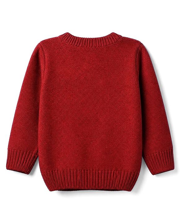 Babyhug Knit Front Open Sweaters with Full Sleeves and Floral Embroidery in Red for 6-9 Months