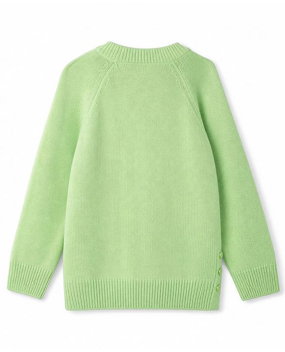 Babyhug Knit Full Raglan Sleeves Front Open Sweater with Floral Applique - Limegreen