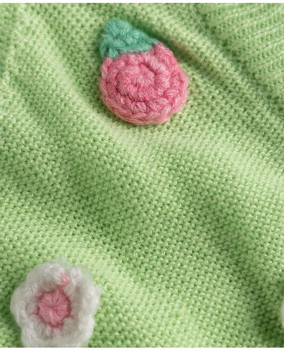 Babyhug Knit Full Raglan Sleeves Front Open Sweater with Floral Applique - Limegreen