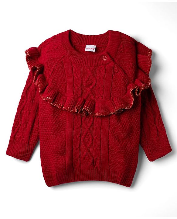 Babyhug Knit Full Sleeves Pullover Sweater With Cable Knit Design - Red