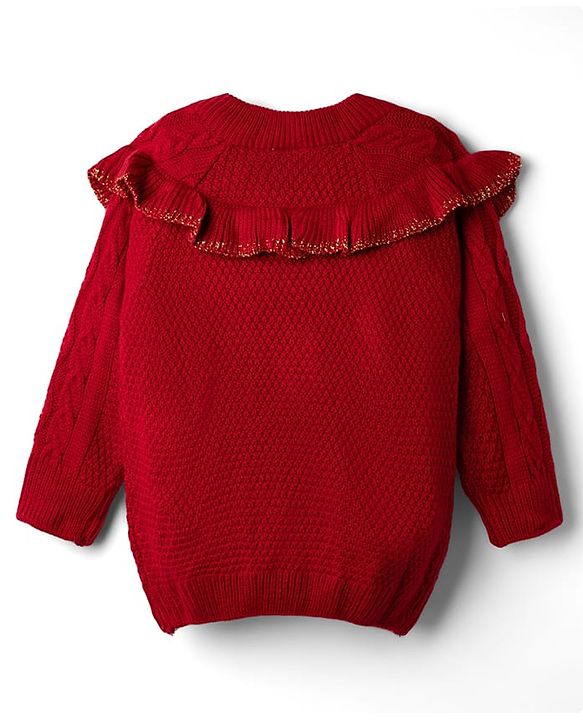 Babyhug Knit Full Sleeves Pullover Sweater With Cable Knit Design - Red