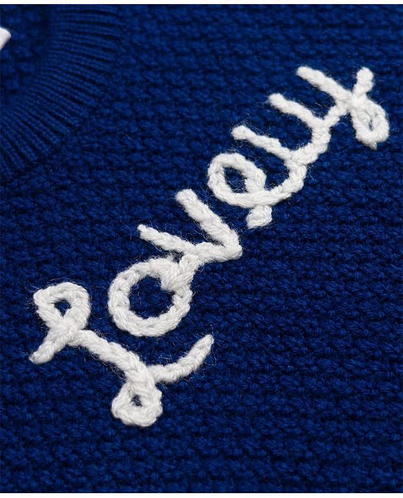 Babyhug Knit Full Sleeves Pullovers With Text & Floral Embroidery - Navy Blue
