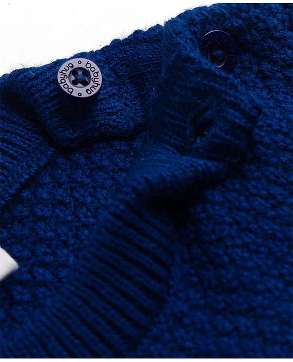 Babyhug Knit Full Sleeves Pullovers With Text & Floral Embroidery - Navy Blue