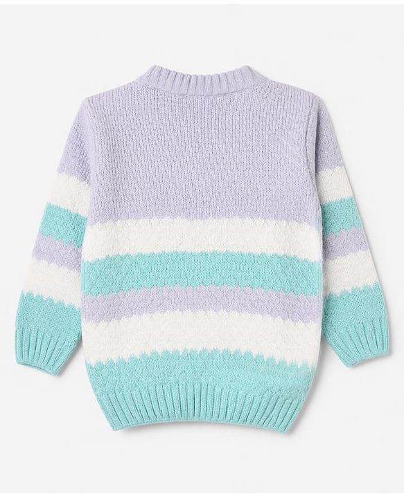 Babyhug Knit Full Sleeves Striped Pullovers - Purple