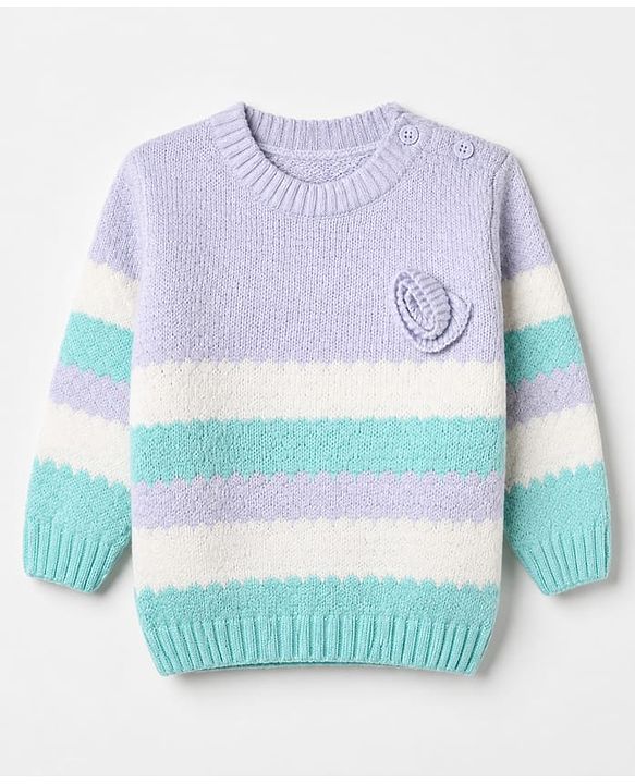 Babyhug Knit Full Sleeves Striped Pullovers - Purple