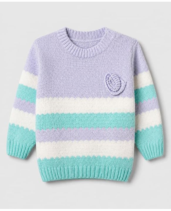Babyhug Knit Full Sleeves Striped Pullovers - Purple