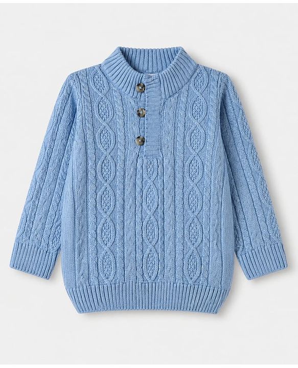 Babyhug Cable Knit Pullover with Full Sleeves in Light Blue