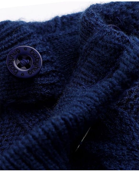 Babyhug Knit Full Sleeves Pullover with Floral Embroidery & Cable Knit Design - Navy Blue