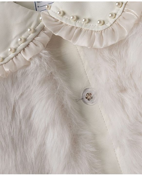 Babyhug Fur Woven Jacket with Full Sleeves and Peter Pan Collar - Offwhite