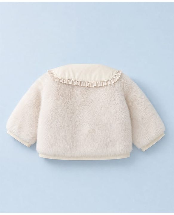 Babyhug Fur Woven Jacket with Full Sleeves and Peter Pan Collar - Offwhite
