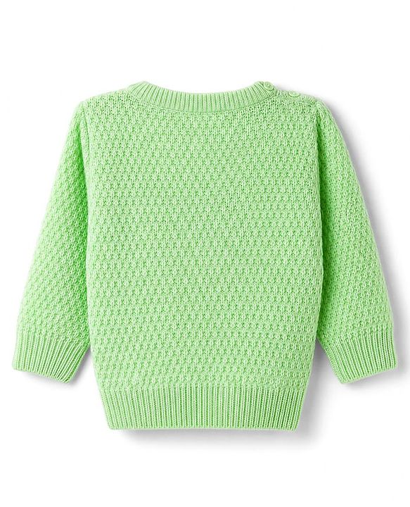 Babyhug Knit Full Sleeves  Pullover With Cable Knit Design & Floral Embroidery - Light Green