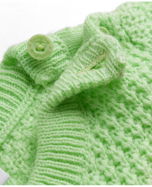Babyhug Knit Full Sleeves  Pullover With Cable Knit Design & Floral Embroidery - Light Green