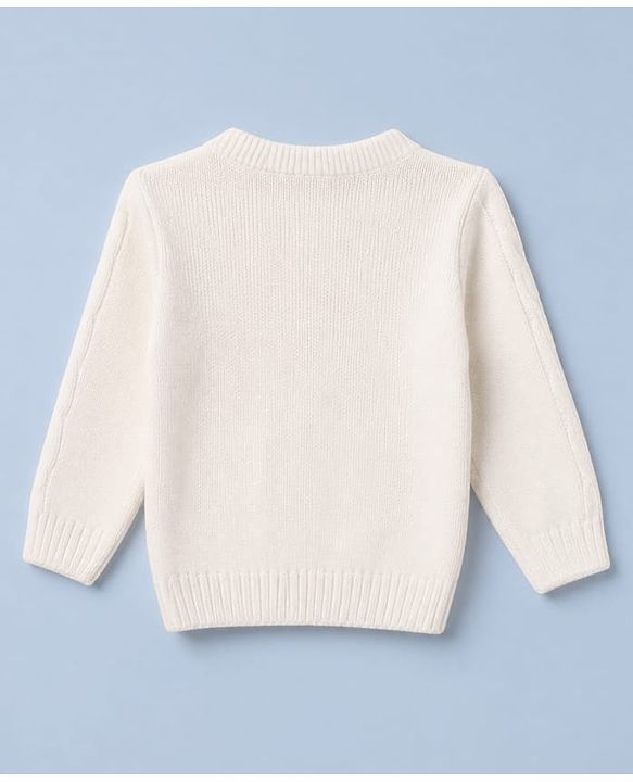 Babyhug Full Sleeves Pullovers With Cable Knit & Floral Design - White