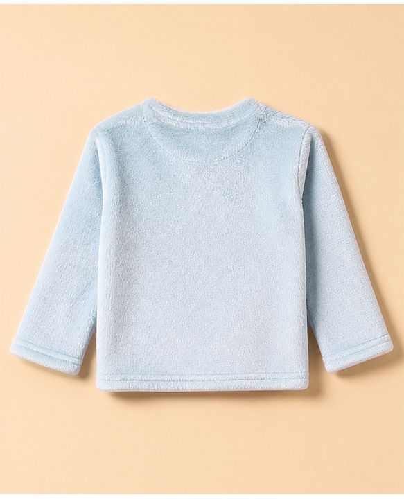 Babyhug Disney 100% Cotton Fleece Knit Full Sleeves Winter Wear Suit With Stitch Graphic - Light Blue