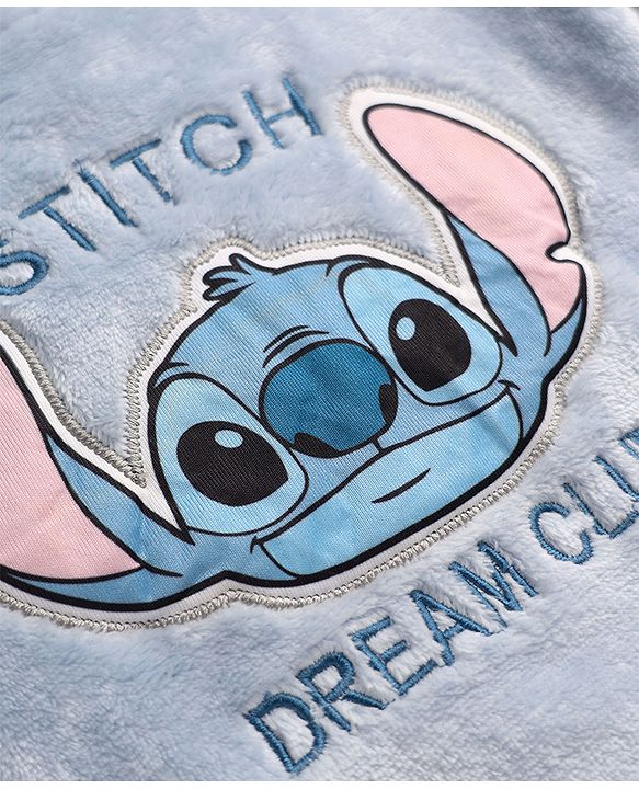 Babyhug Disney 100% Cotton Fleece Knit Full Sleeves Winter Wear Suit With Stitch Graphic - Light Blue