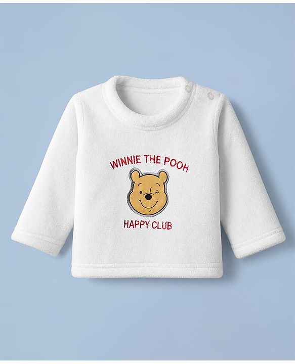 Babyhug Disney 100% Cotton Fleece Knit Full Sleeves T-Shirt and Pant Set with Winnie The Pooh Graphic in White