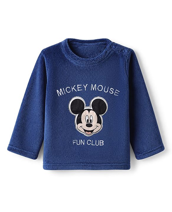 Babyhug Disney 100% Cotton Fleece Knit Full Sleeves Winter Wear Suit With Mickey Mouse Graphic - Navy Blue