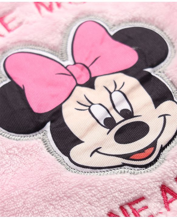 Babyhug Disney Fleece 100% Cotton Knit Full Sleeves Winter Wear Suit With Minnie Mouse Graphic - Light Pink