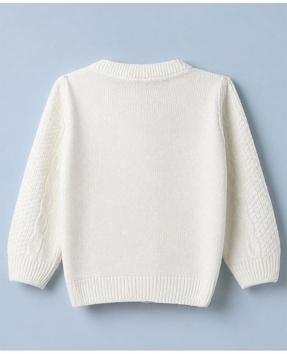 Babyhug Knit Front Open Full Sleeves Sweater and Pant Set with Cable Knit Off White