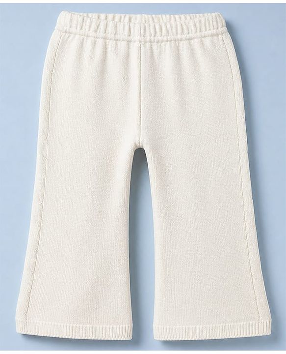 Babyhug Knit Front Open Full Sleeves Sweater and Pant Set with Cable Knit Off White