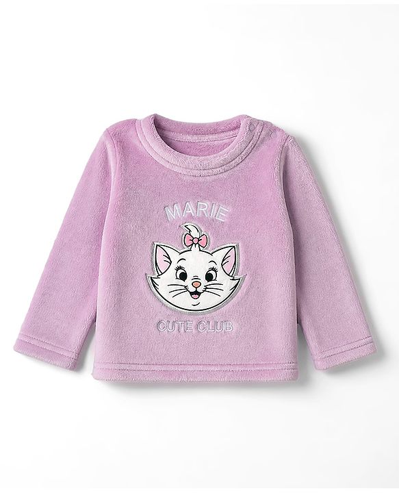 Babyhug Disney Fleece Knit Full Sleeves Winter Wear Suit With Marie Graphic - Lavender