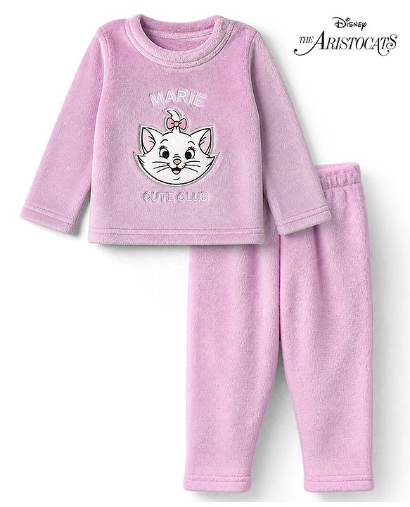Babyhug Disney Fleece Knit Full Sleeves Winter Wear Suit With Marie Graphic - Lavender