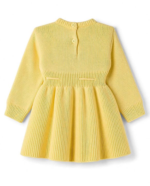 Babyhug Knit Full Sleeves Woollen Dress With Cable Knit Design - Yellow