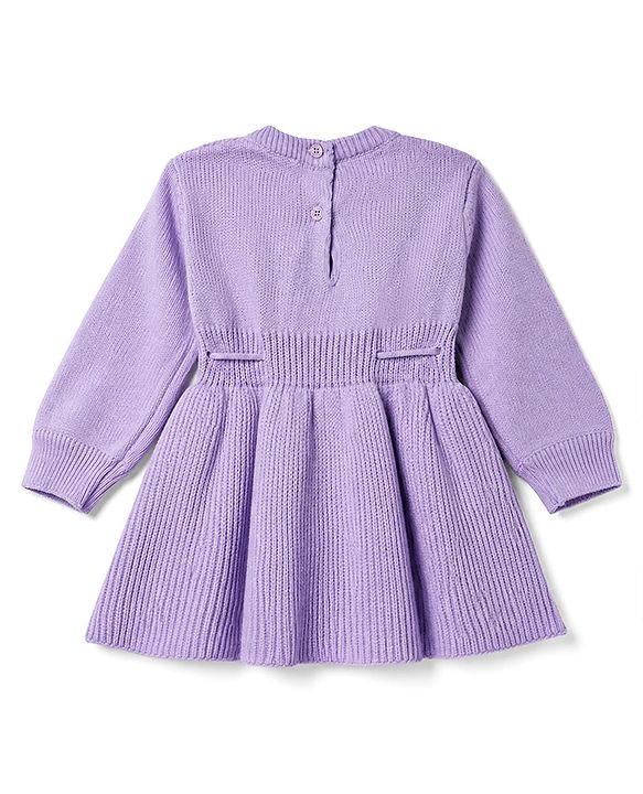 Babyhug Knit Full Sleeves Woollen Dress With Cable Knit Design - Yellow