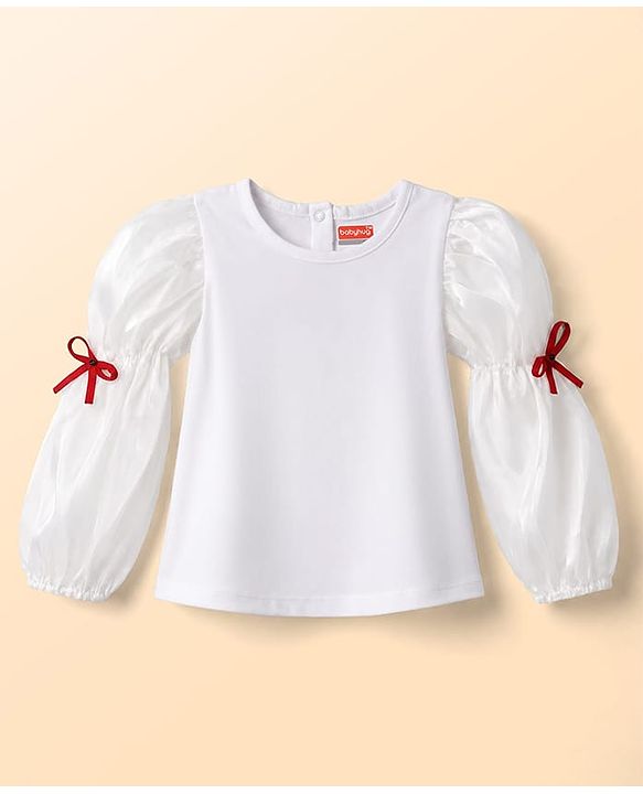 Babyhug Velvet Woven Full Sleeves Frock With Inner Tee Bow Applique - Red